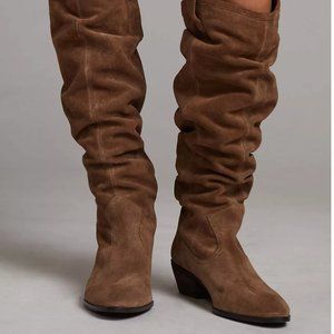 Anthropologie Brown Suede Slouchy Heeled Boots
